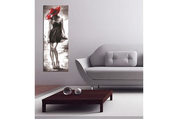 Canvastavla 30x80 cm - Elegant kvinna i svart klänning med röd hatt - Röd / Svart / Grå - Inredning - Tavlor & posters - Canvastavla
