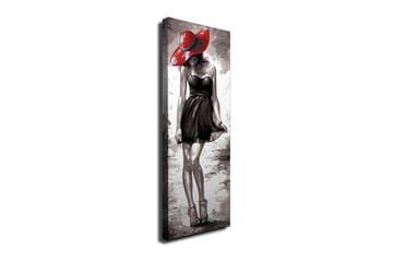 Canvastavla 30x80 cm - Elegant kvinna i svart klänning med röd hatt - Röd / Svart / Grå - Inredning - Tavlor & posters - Canvastavla