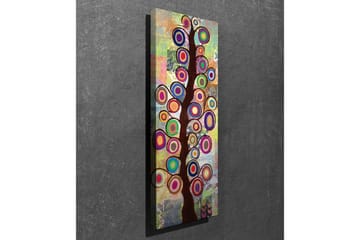 Canvastavla 30x80 cm - Färgglad trädkonst med cirkulära bladverk - Mörkbrun / Ceruleanblå / Lila - Inredning - Tavlor & posters - Canvastavla