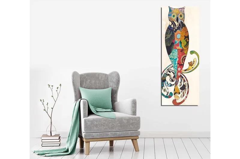 Canvastavla 30x80 cm - Färgglad uggla med dekorativa mönster - Turkos / Röd / Gul - Inredning - Tavlor & posters - Canvastavla