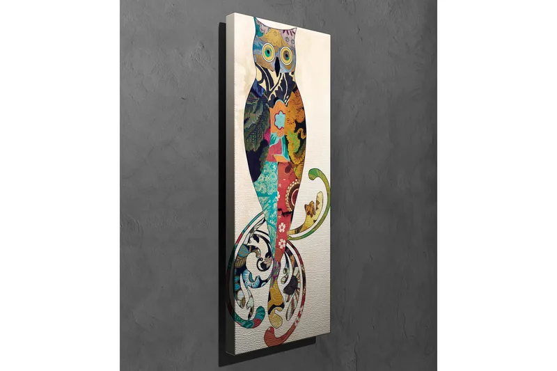 Canvastavla 30x80 cm - Färgglad uggla med dekorativa mönster - Turkos / Röd / Gul - Inredning - Tavlor & posters - Canvastavla