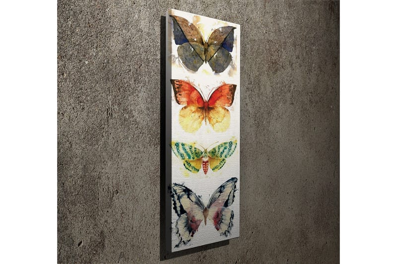 Canvastavla 30x80 cm - Färgglada fjärilar i vertikal komposition - Blå / Orange / Grön - Inredning - Tavlor & posters - Canvastavla
