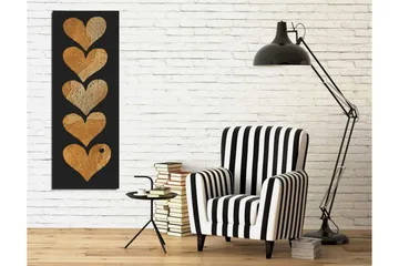 Canvastavla 30x80 cm - Fem hjärtan i olika nyanser av guld mot en svart bakgrund - Guld / Svart - Inredning - Tavlor & posters - Canvastavla
