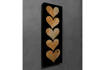 Canvastavla 30x80 cm - Fem hjärtan i olika nyanser av guld mot en svart bakgrund - Guld / Svart - Inredning - Tavlor & posters - Canvastavla