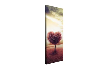 Canvastavla 30x80 cm - Hjärtformad trädkrona på en kulle i solnedgången - Mörkröd / Beige / Ljusgrå - Inredning - Tavlor & posters - Canvastavla