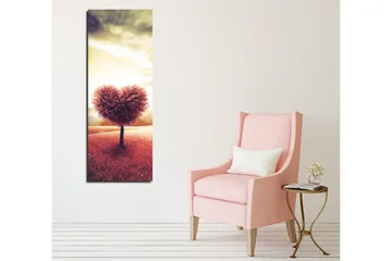 Canvastavla 30x80 cm - Hjärtformad trädkrona på en kulle i solnedgången - Mörkröd / Beige / Ljusgrå - Inredning - Tavlor & posters - Canvastavla