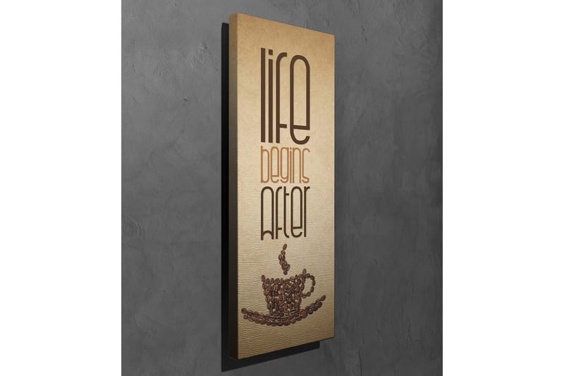 Canvastavla 30x80 cm - Inspirerande citat om livet med en kaffekopp som huvudmotiv - Beige / Brun - Inredning - Tavlor & posters - Canvastavla