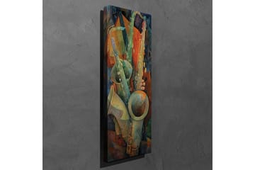 Canvastavla 30x80 cm - Komposition av musikinstrument i en abstrakt stil - Grön / Orange / Blå - Inredning - Tavlor & posters - Canvastavla