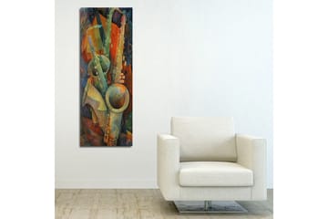 Canvastavla 30x80 cm - Komposition av musikinstrument i en abstrakt stil - Grön / Orange / Blå - Inredning - Tavlor & posters - Canvastavla