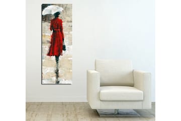 Canvastavla 30x80 cm - Kvinna i röd klänning med paraply - Röd / Grå / Svart - Inredning - Tavlor & posters - Canvastavla