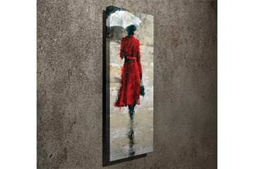 Canvastavla 30x80 cm - Kvinna i röd klänning med paraply - Röd / Grå / Svart - Inredning - Tavlor & posters - Canvastavla