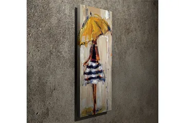 Canvastavla 30x80 cm - Kvinna med gul paraply och randig klänning - Gul / Svart / Vit - Inredning - Tavlor & posters - Canvastavla