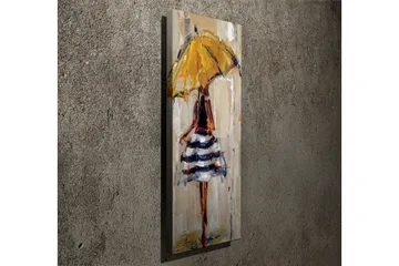 Canvastavla 30x80 cm - Kvinna med gul paraply och randig klänning - Gul / Svart / Vit - Inredning - Tavlor & posters - Canvastavla