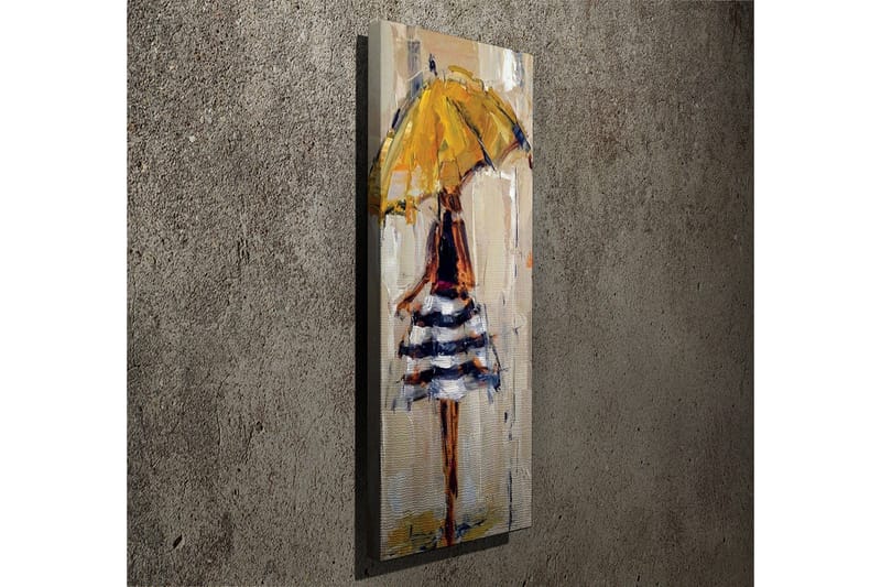 Canvastavla 30x80 cm - Kvinna med gul paraply och randig klänning - Gul / Svart / Vit - Inredning - Tavlor & posters - Canvastavla