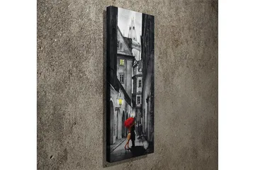 Canvastavla 30x80 cm - Kvinna med röd paraply i en mörk gränd - Röd / Svart / Grå - Inredning - Tavlor & posters - Canvastavla