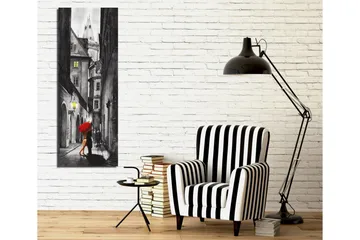 Canvastavla 30x80 cm - Kvinna med röd paraply i en mörk gränd - Röd / Svart / Grå - Inredning - Tavlor & posters - Canvastavla