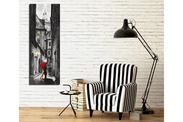 Canvastavla 30x80 cm - Kvinna med röd paraply i en mörk gränd - Röd / Svart / Grå - Inredning - Tavlor & posters - Canvastavla