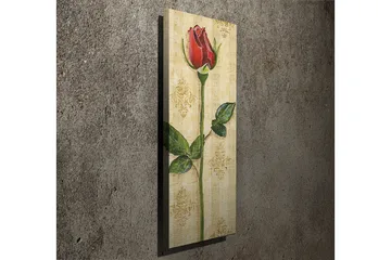 Canvastavla 30x80 cm - Röd ros med gröna blad på en ljus bakgrund - Röd / Grön / Beige - Inredning - Tavlor & posters - Canvastavla