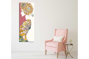 Canvastavla 30x80 cm - Silhuett av en kvinna med blommor som frisyr - Rosa / Gul / Grön - Inredning - Tavlor & posters - Canvastavla