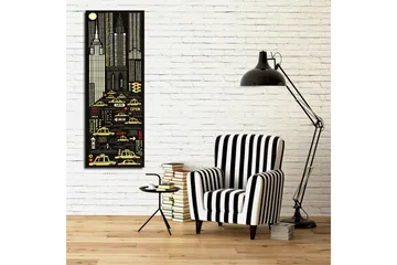 Canvastavla 30x80 cm - Stadsbild med gula taxibilar och skyskrapor i en nattlig miljö - Svart / Gul / Vit - Inredning - Tavlor & posters - Canvastavla