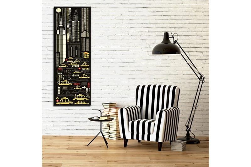Canvastavla 30x80 cm - Stadsbild med gula taxibilar och skyskrapor i en nattlig miljö - Svart / Gul / Vit - Inredning - Tavlor & posters - Canvastavla
