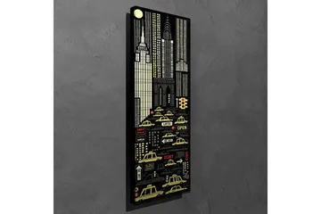 Canvastavla 30x80 cm - Stadsbild med gula taxibilar och skyskrapor i en nattlig miljö - Svart / Gul / Vit - Inredning - Tavlor & posters - Canvastavla