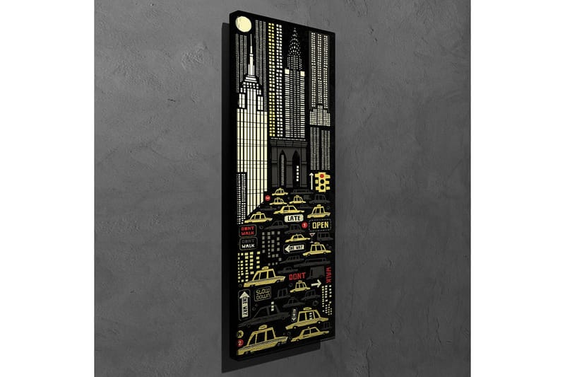 Canvastavla 30x80 cm - Stadsbild med gula taxibilar och skyskrapor i en nattlig miljö - Svart / Gul / Vit - Inredning - Tavlor & posters - Canvastavla