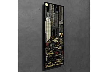 Canvastavla 30x80 cm - Stadsbild med gula taxibilar och skyskrapor i en nattlig miljö - Svart / Gul / Vit - Inredning - Tavlor & posters - Canvastavla