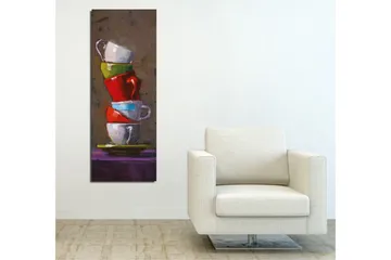 Canvastavla 30x80 cm - Staplade kaffekoppar i olika färger - Röd / Grön / Vit - Inredning - Tavlor & posters - Canvastavla