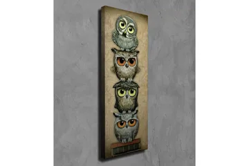 Canvastavla 30x80 cm - Staplade ugglor med olika uttryck och färger - Grå / Brun / Gul - Inredning - Tavlor & posters - Canvastavla