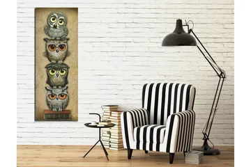 Canvastavla 30x80 cm - Staplade ugglor med olika uttryck och färger - Grå / Brun / Gul - Inredning - Tavlor & posters - Canvastavla