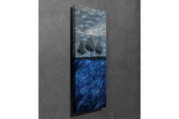 Canvastavla 30x80 cm - Tre stiliserade träd mot en blå bakgrund - Mörkblå / Ljusblå / Grå - Inredning - Tavlor & posters - Canvastavla