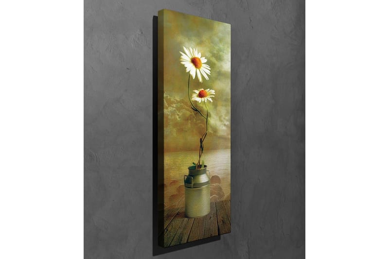 Canvastavla 30x80 cm - Två prästkragar i en mjölkkruka - Vit / Grön / Beige - Inredning - Tavlor & posters - Canvastavla