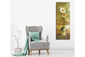 Canvastavla 30x80 cm - Två prästkragar i en mjölkkruka - Vit / Grön / Beige - Inredning - Tavlor & posters - Canvastavla