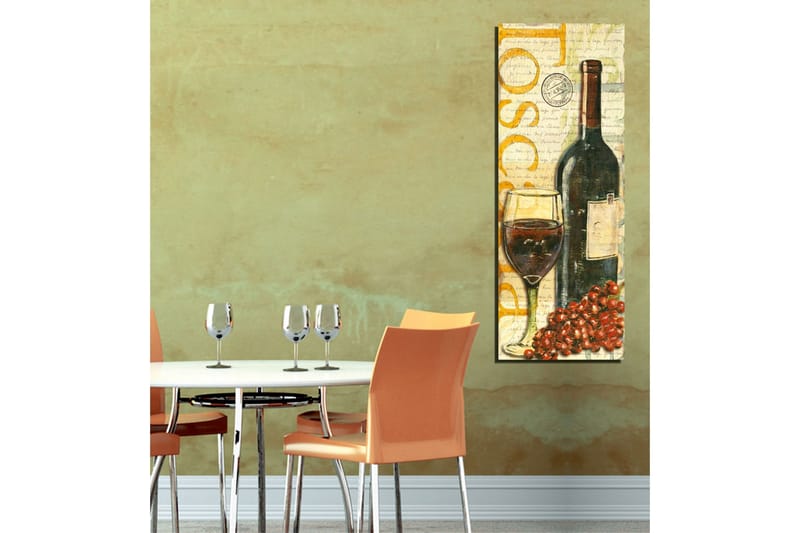 Canvastavla 30x80 cm - Vinflaska med glas och druvor - Mörkgrön / Röd / Brun - Inredning - Tavlor & posters - Canvastavla
