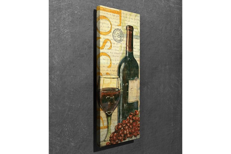 Canvastavla 30x80 cm - Vinflaska med glas och druvor - Mörkgrön / Röd / Brun - Inredning - Tavlor & posters - Canvastavla