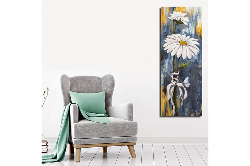 Canvastavla 30x80 cm - Vita prästkragar med en blå och guldaktig bakgrund - Vit / Blå / Guld - Inredning - Tavlor & posters - Canvastavla