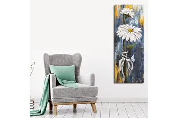 Canvastavla 30x80 cm - Vita prästkragar med en blå och guldaktig bakgrund - Vit / Blå / Guld - Inredning - Tavlor & posters - Canvastavla