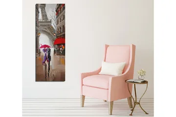 Canvastavla 30x80 cm - Pariserbilar under regn med färgglada paraplyer - Röd / Lila / Grå - Inredning - Tavlor & posters - Canvastavla