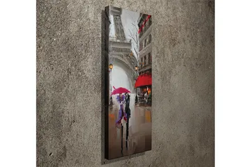 Canvastavla 30x80 cm - Pariserbilar under regn med färgglada paraplyer - Röd / Lila / Grå - Inredning - Tavlor & posters - Canvastavla