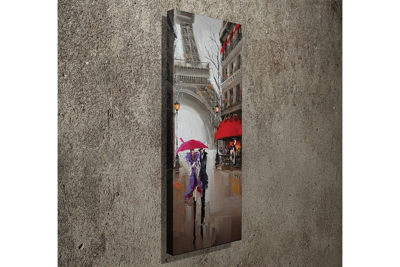 Canvastavla 30x80 cm - Pariserbilar under regn med färgglada paraplyer - Röd / Lila / Grå - Inredning - Tavlor & posters - Canvastavla