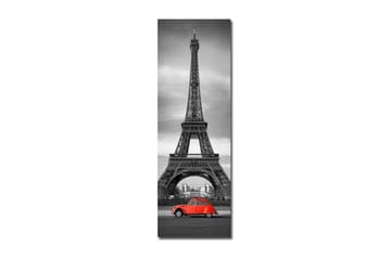 Canvastavla 30x90 cm - Röd bil framför Eiffeltornet i svartvitt - Röd / Svart / Grå - Inredning - Tavlor & posters - Canvastavla