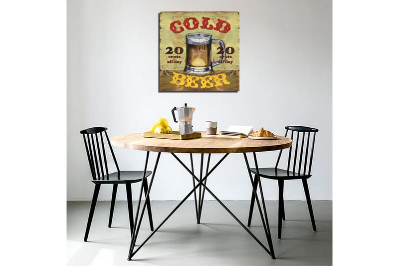 Canvastavla 45x45 cm - Ölkrus med texten Cold Beer och prisinformation - Grön / Brun / Röd - Inredning - Tavlor & posters - Canvastavla