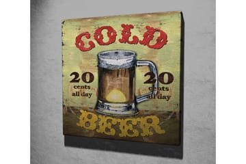 Canvastavla 45x45 cm - Ölkrus med texten Cold Beer och prisinformation - Grön / Brun / Röd - Inredning - Tavlor & posters - Canvastavla