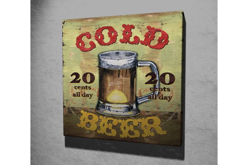 Canvastavla 45x45 cm - Ölkrus med texten Cold Beer och prisinformation - Grön / Brun / Röd - Inredning - Tavlor & posters - Canvastavla
