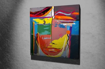 Canvastavla 45x45 cm - Abstrakt ansikte med starka färger och geometriska former - Gul / Grön / Blå - Inredning - Tavlor & posters - Canvastavla