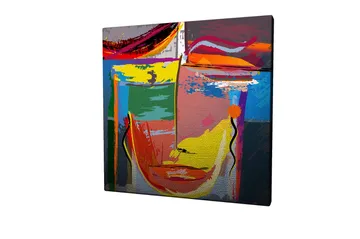 Canvastavla 45x45 cm - Abstrakt ansikte med starka färger och geometriska former - Gul / Grön / Blå - Inredning - Tavlor & posters - Canvastavla
