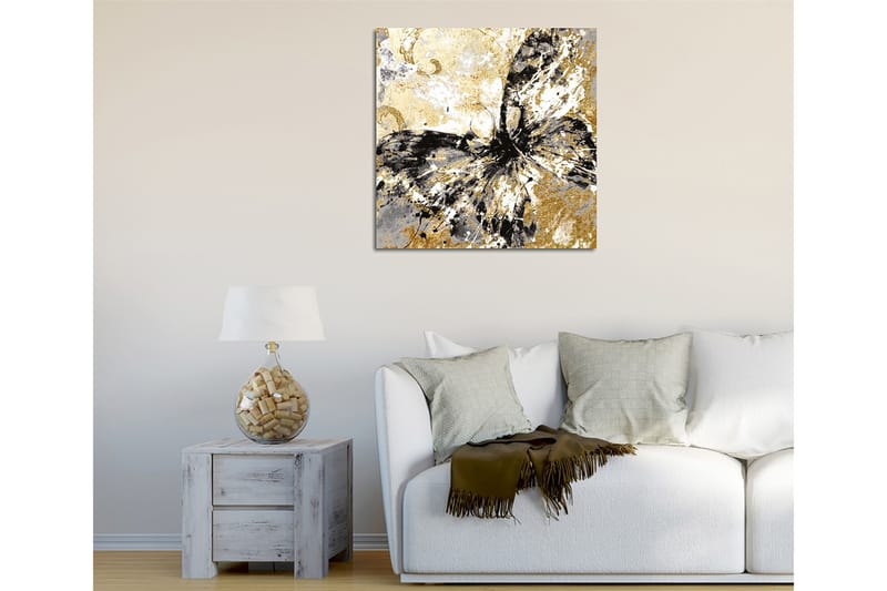 Canvastavla 45x45 cm - Abstrakt fjäril med guldiga och svarta inslag - Guld / Svart / Vitt - Inredning - Tavlor & posters - Canvastavla