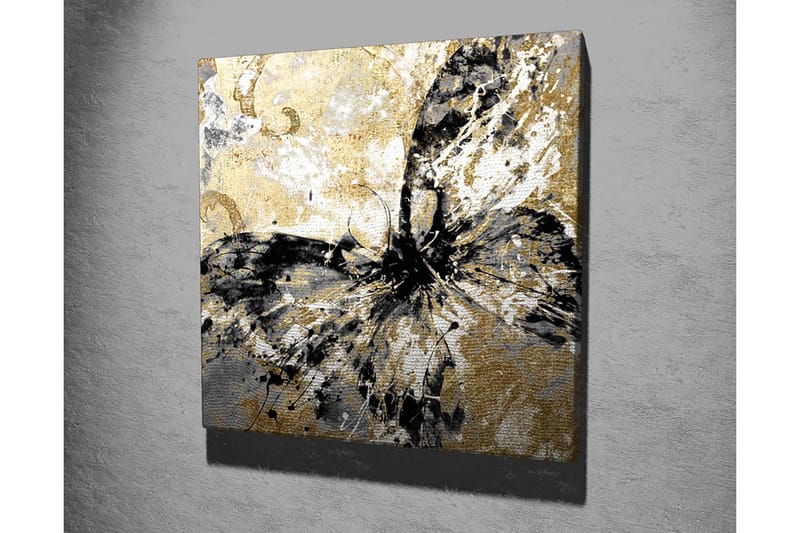 Canvastavla 45x45 cm - Abstrakt fjäril med guldiga och svarta inslag - Guld / Svart / Vitt - Inredning - Tavlor & posters - Canvastavla