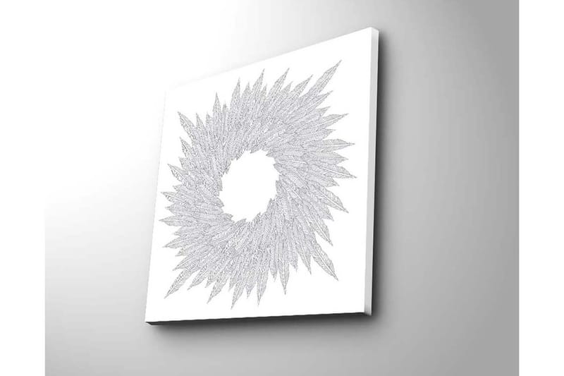 Canvastavla 45x45 cm - Abstrakt komposition av bladformade mönster i en cirkulär formation - Vit / Grå - Inredning - Tavlor & posters - Canvastavla